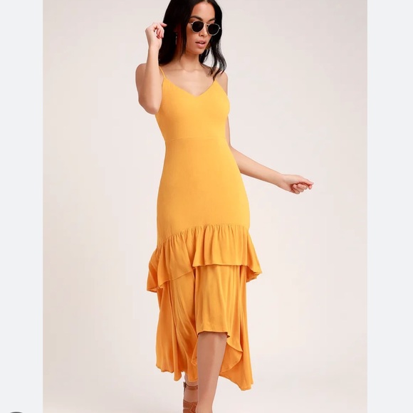 Lulus Dresses & Skirts - LuLu’s Island Song Mustard Yellow Sleeveless Tiered Midi Dress